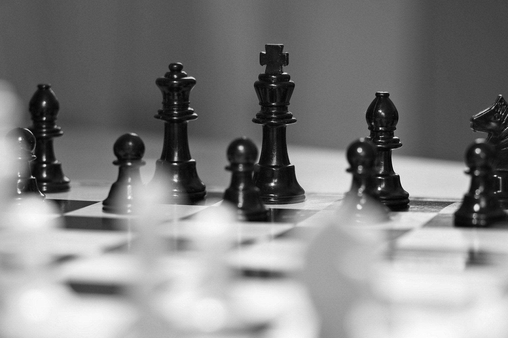 Chess pieces set up for a game